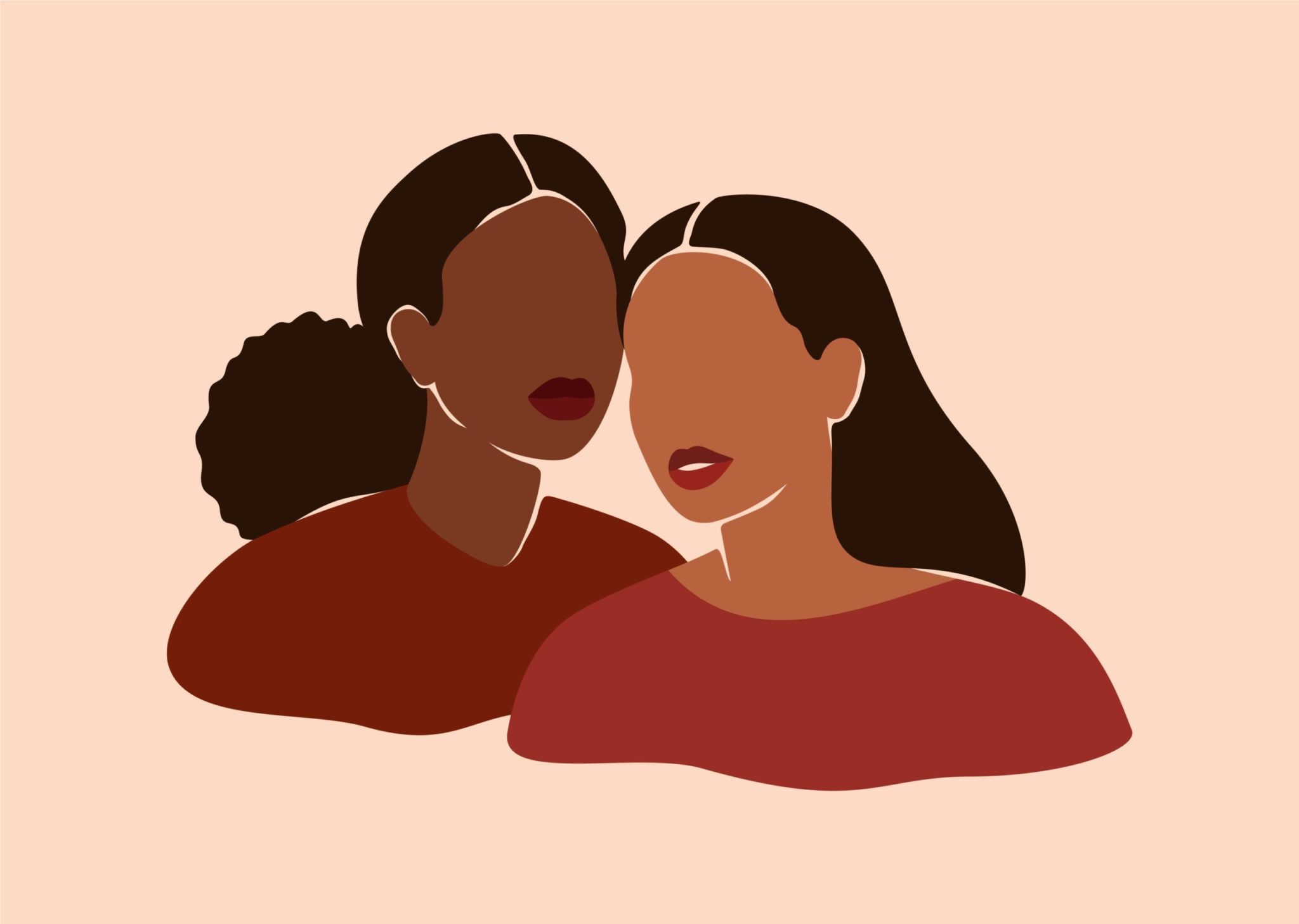 Illustration of Black and Brown transgender women over a light pink background.