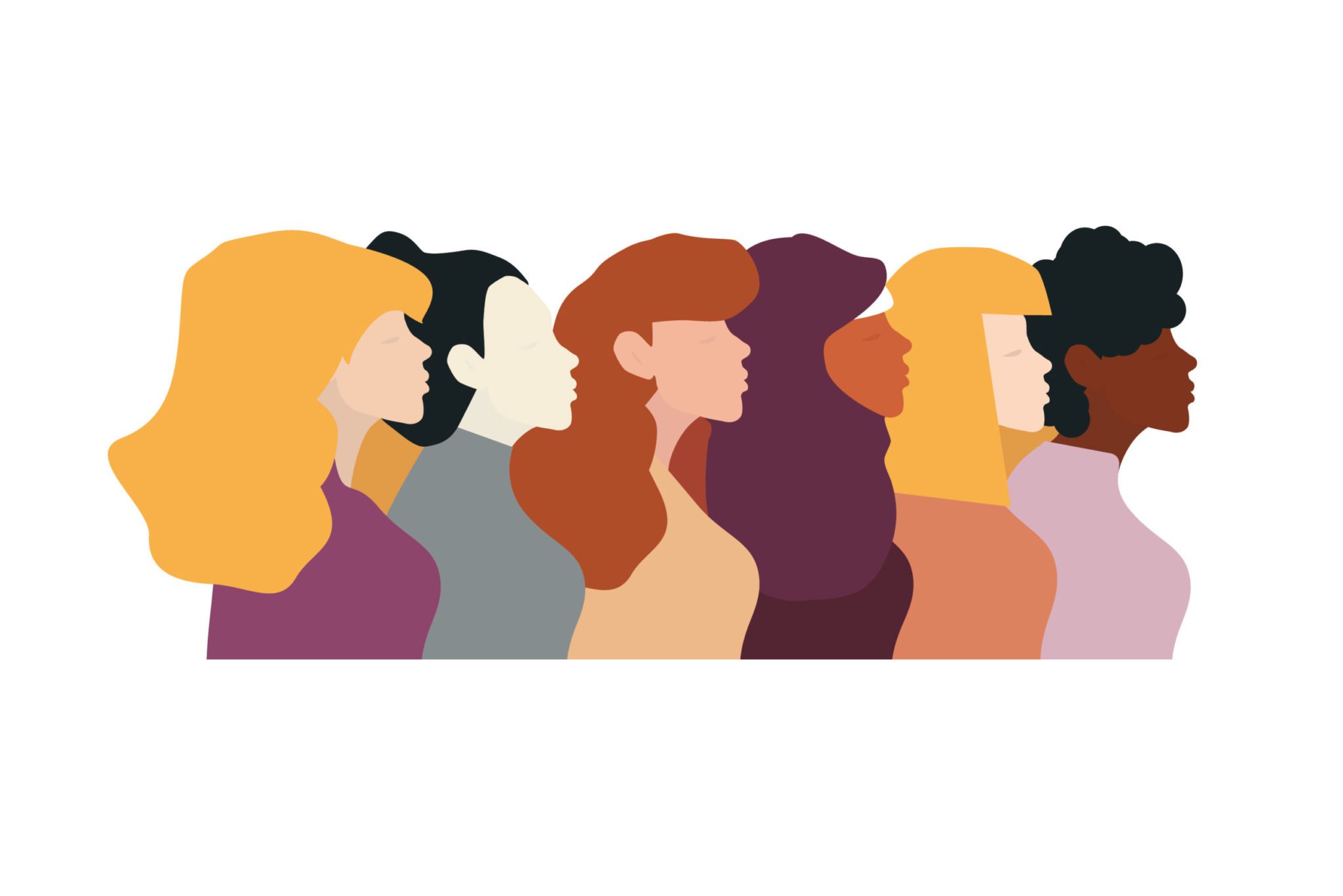 Illustration of side profiles of diverse women.