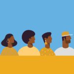 Illustrated graphic with light blue background and yellow bottom border. Silhouettes of Black / African-American people facing to the right.