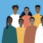 Illustrated graphic of different Black and African-American people. The background is light blue.