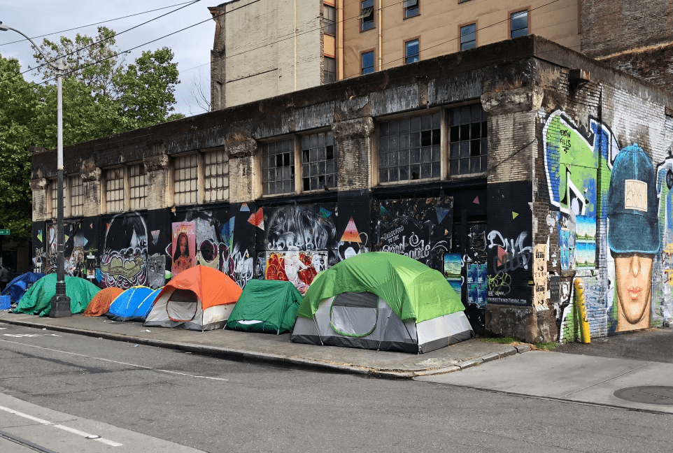 A tent encampment in downtown Seattle.
