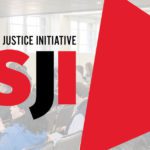 A desaturated image of a racial equity training. The RSJI logo is over the image with a red triangular shape.