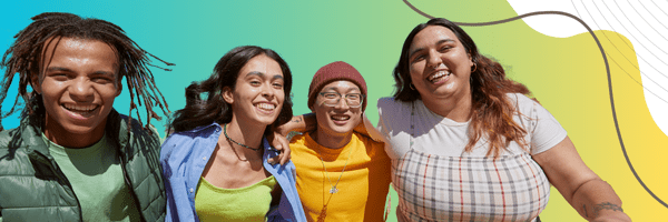 A diverse group of young people smiling.