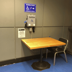New public wheelchair charging station at Seattle Center Armory.